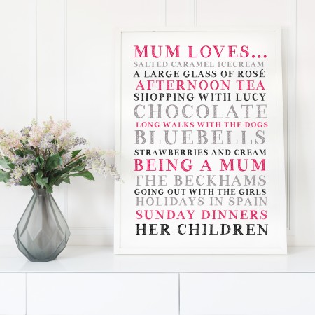 Mum Loves Typography Poster Gift